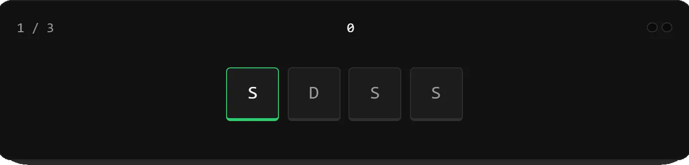 Minispiel sequence: Tastenfolge aus vier Buchstaben