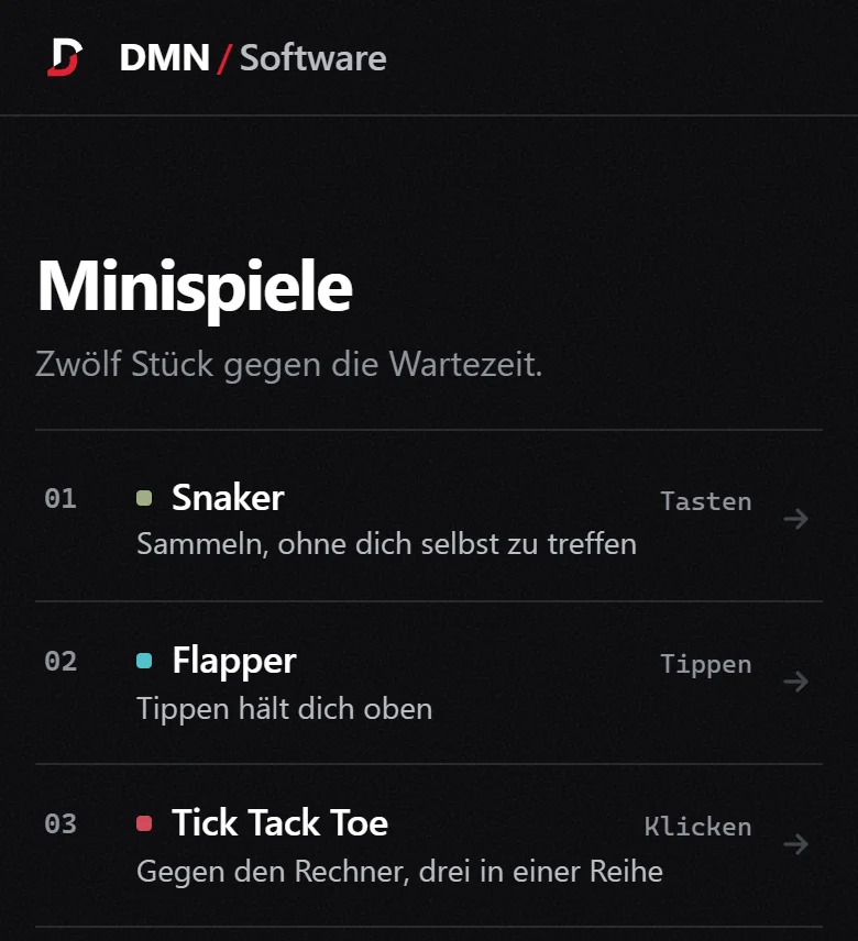 Start page on a smartphone: the same list in one column